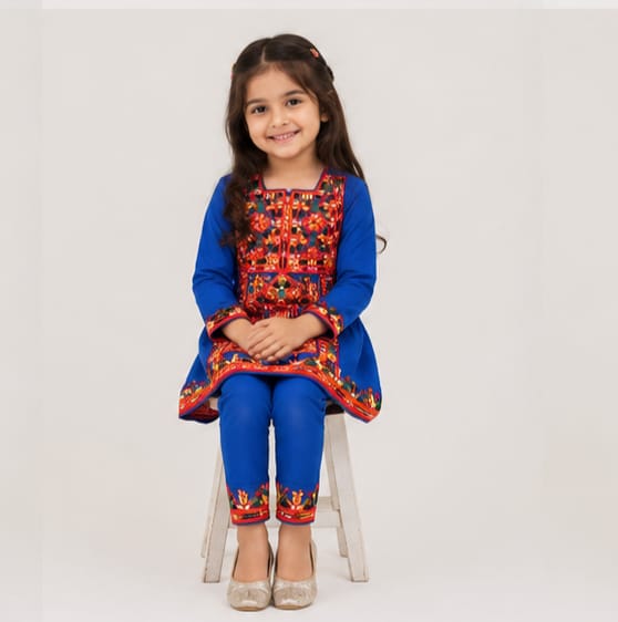Royal Blue Embroidered Kids Suit