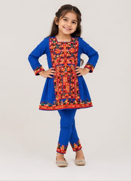 Royal Blue Embroidered Kids Suit