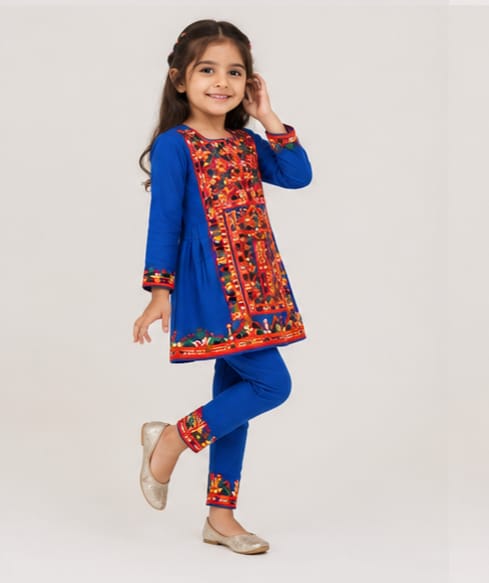 Royal Blue Embroidered Kids Suit