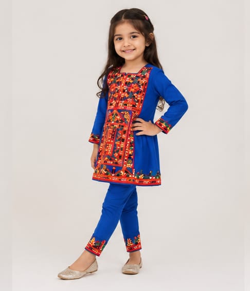 Royal Blue Embroidered Kids Suit