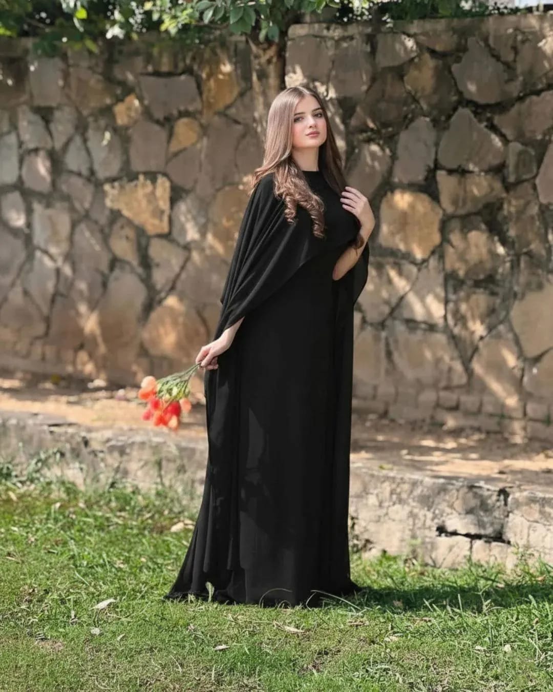 Elegant Cape Style Chiffon Maxi Dress