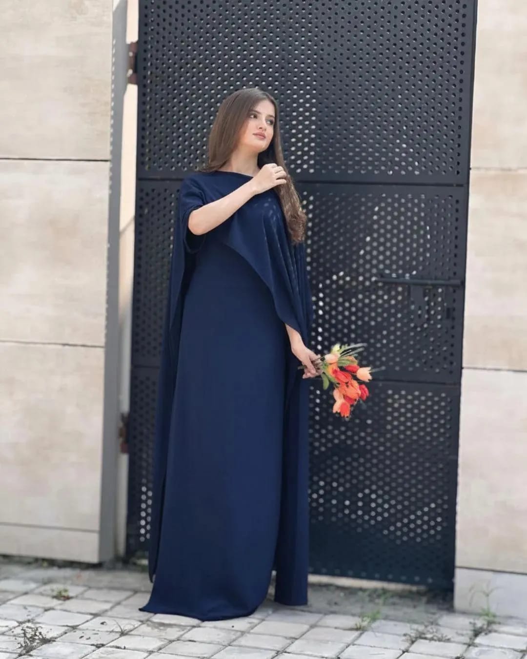 Elegant Cape Style Chiffon Maxi Dress