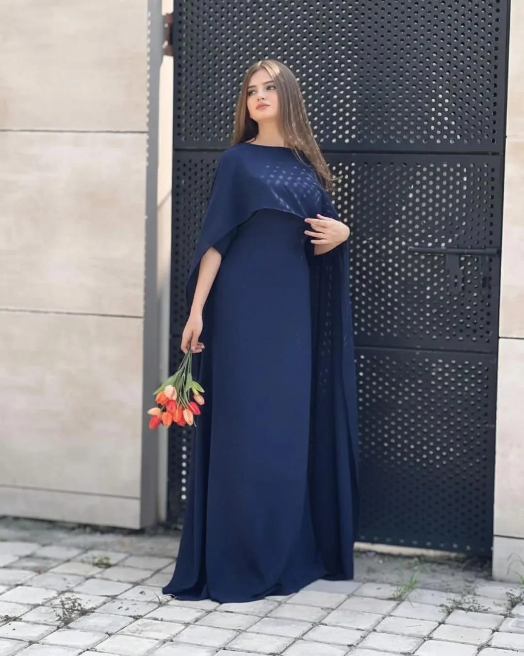 Elegant Cape Style Chiffon Maxi Dress