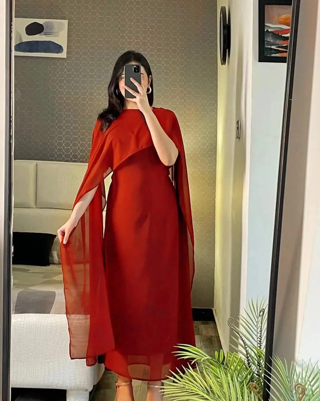 Elegant Cape Style Chiffon Maxi Dress