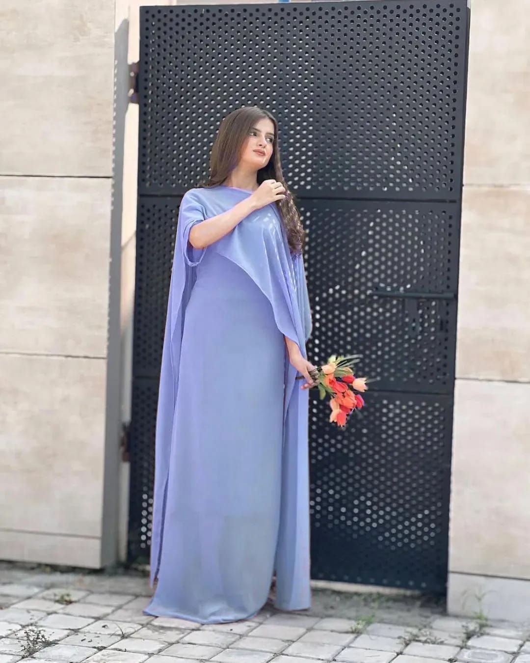 Elegant Cape Style Chiffon Maxi Dress