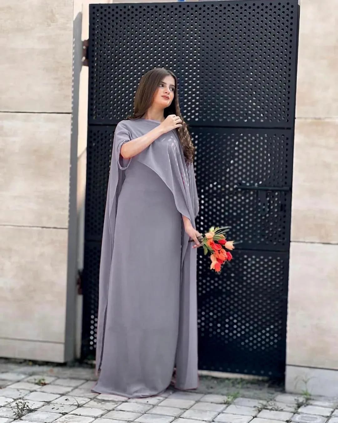 Elegant Cape Style Chiffon Maxi Dress