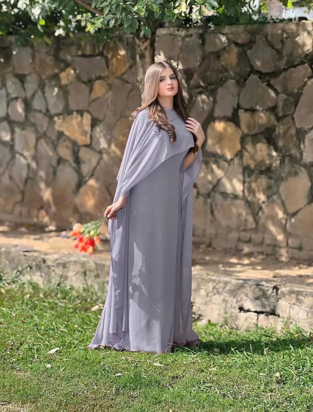 Elegant Cape Style Chiffon Maxi Dress