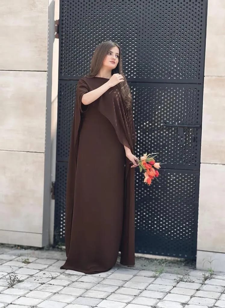 Elegant Cape Style Chiffon Maxi Dress