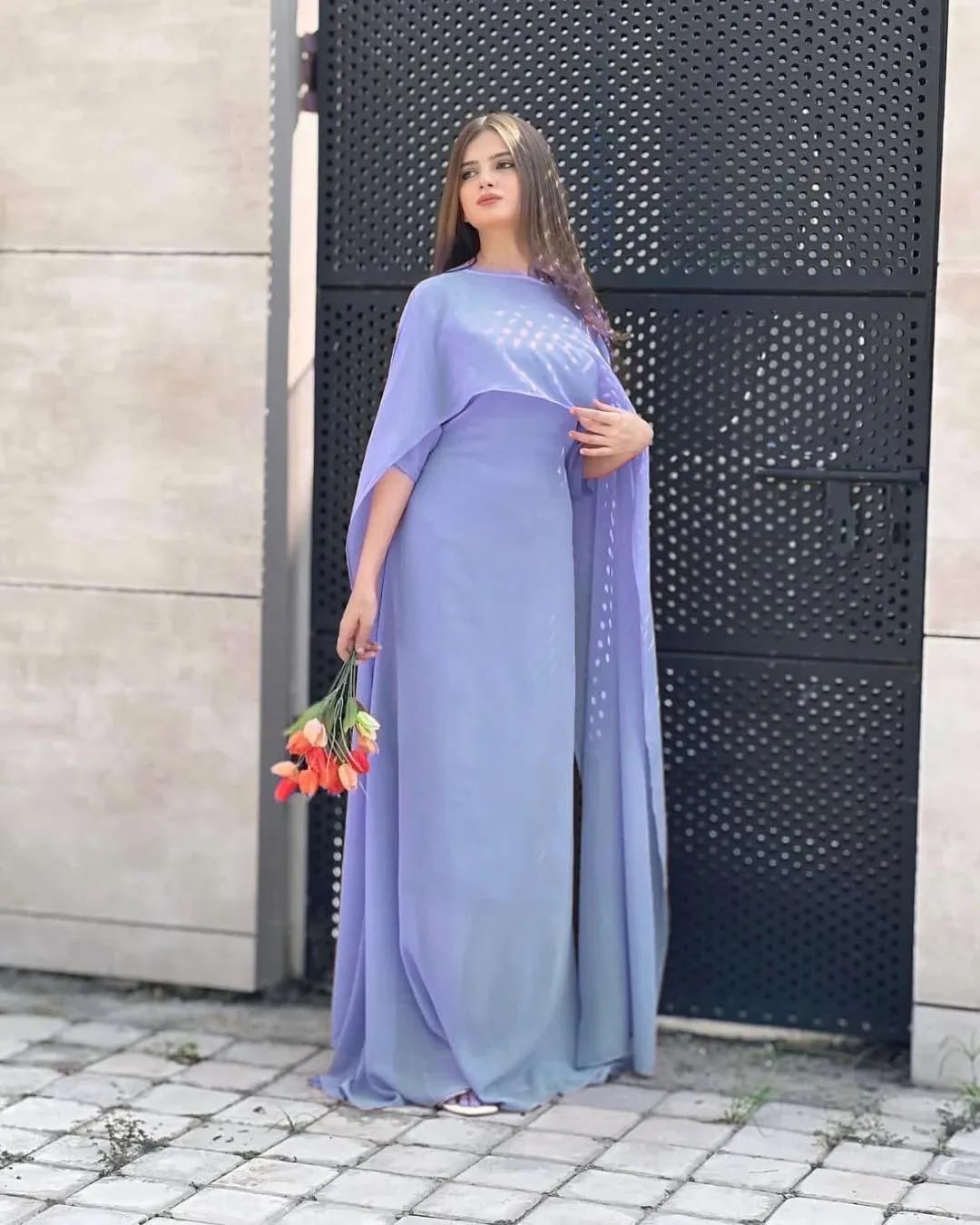 Elegant Cape Style Chiffon Maxi Dress