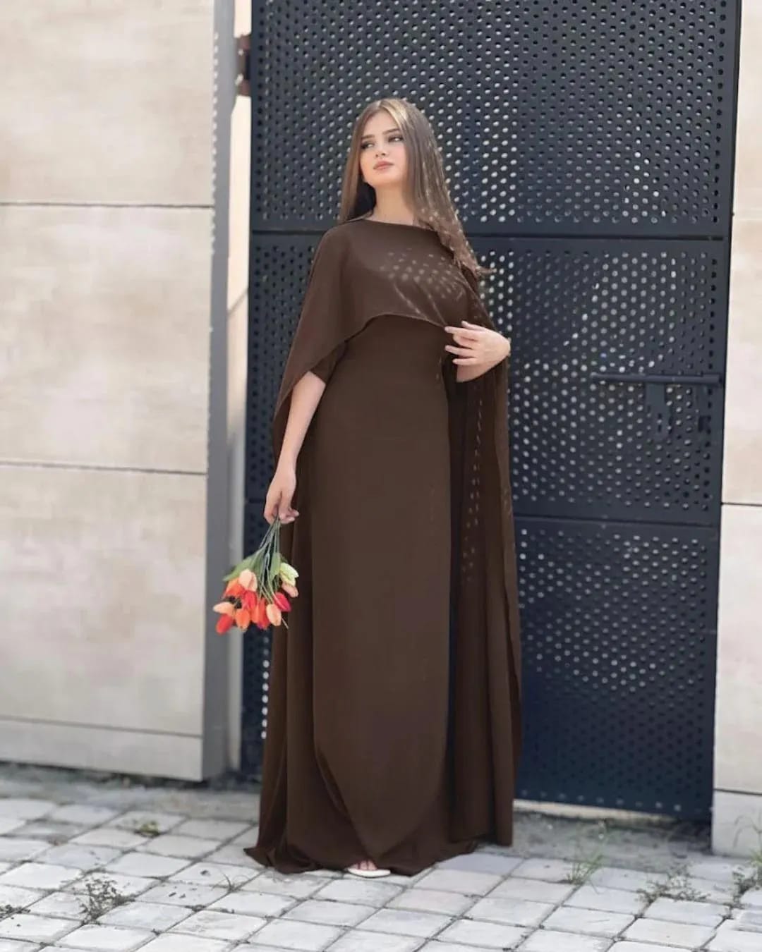 Elegant Cape Style Chiffon Maxi Dress