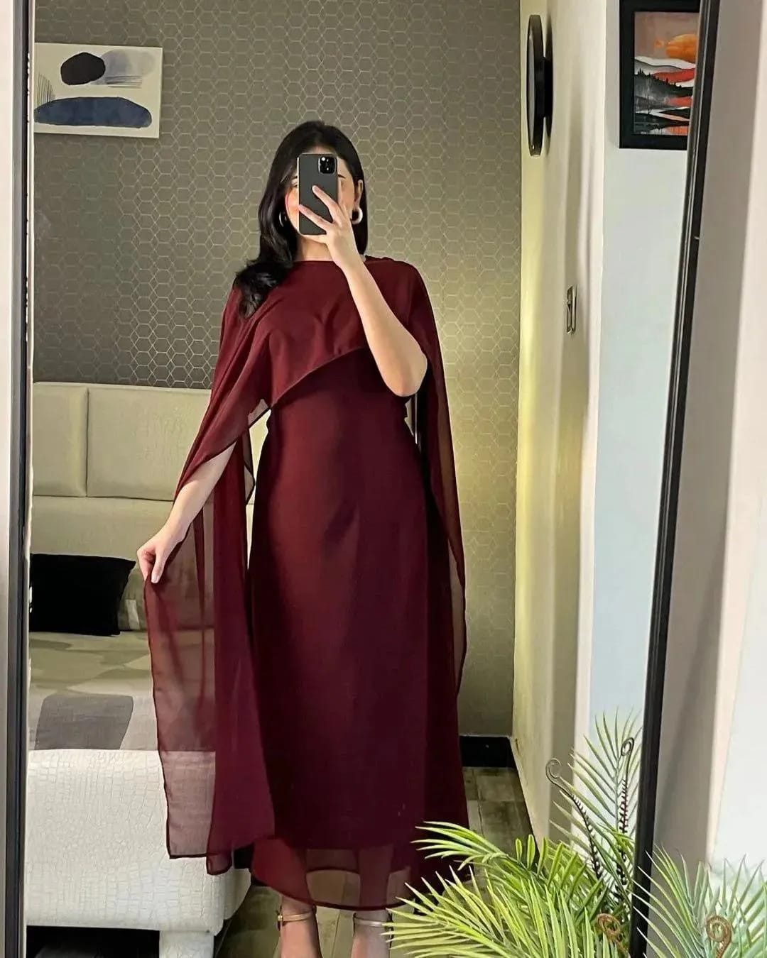 Elegant Cape Style Chiffon Maxi Dress